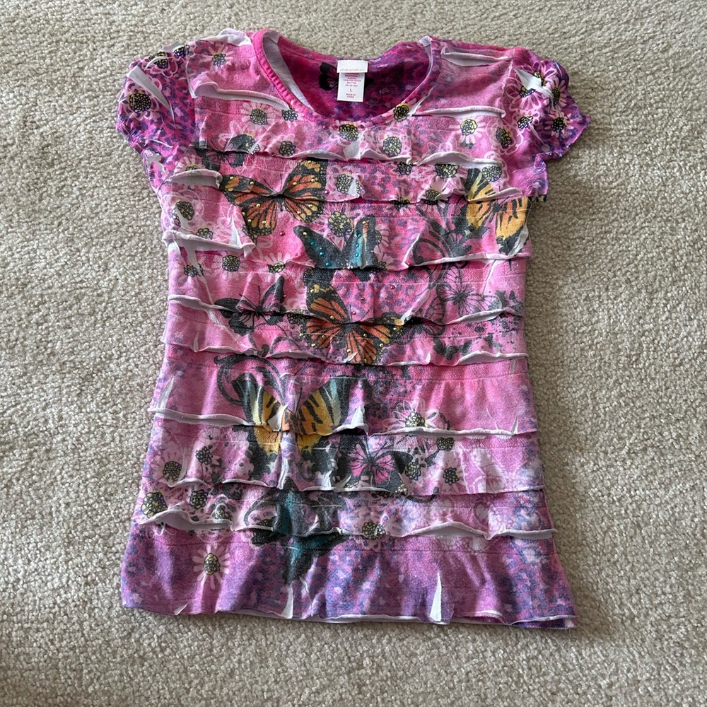 Xhilaration girls ruffled butterfly top shirt size large